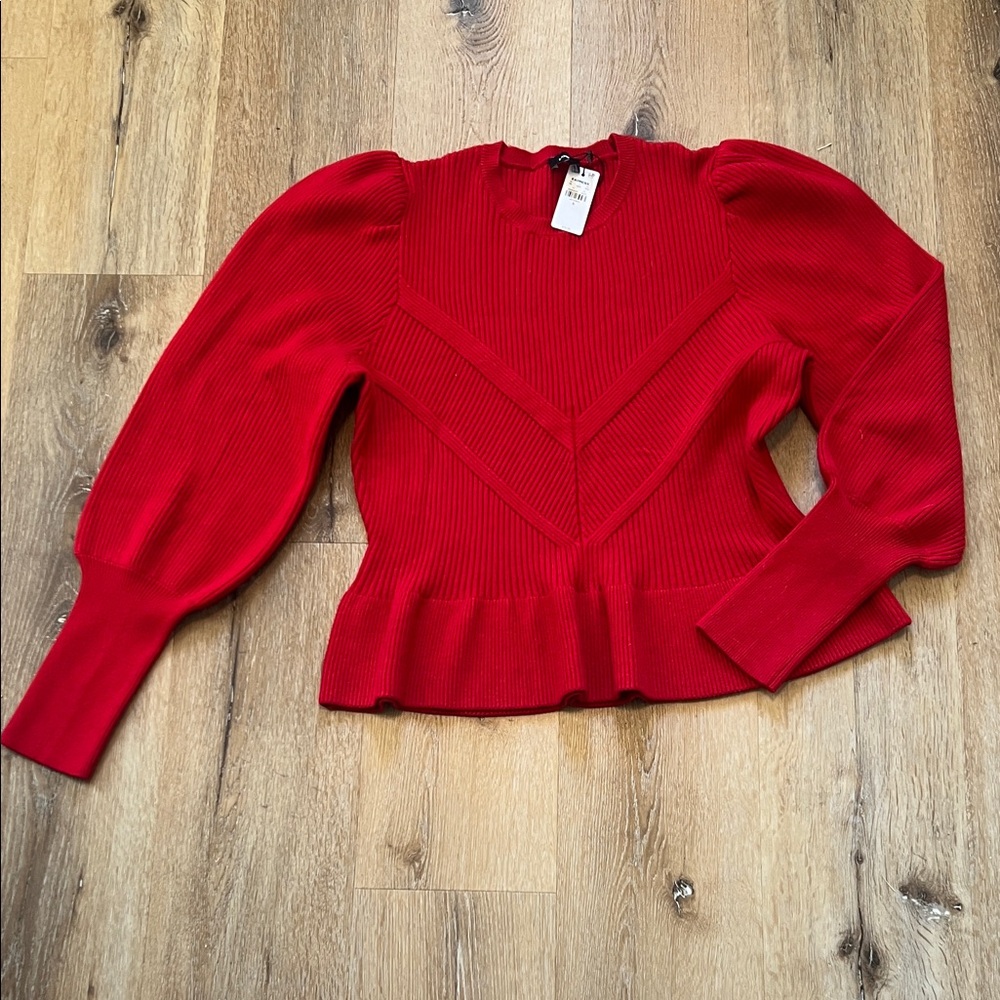 Express XL NWT Red Ribbed Sweater with Puff Sleeves